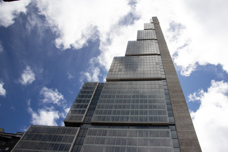 Bogota, Colombia - July 2nd 2023. View of the facade of the Bogota Downtown Bacata, the tallest building in the countryのeditorial素材