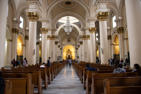 Bogota, Colombia - July 2nd 2023. Metropolitan and Primate Cathedral Basilica of the Immaculate Conception and Saint Peter of Bogota known as the Primate Cathedral of Colombia.のeditorial素材