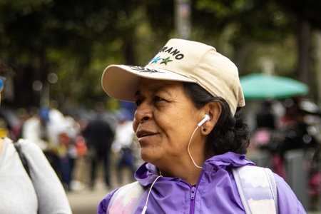 Bogota, Colombia - 18 October 2023. Peaceful protest of the members of the active reserve of the military and police forces in Bogota Colombia against the government of Gustavo Petro.のeditorial素材