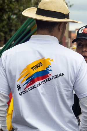 Bogota, Colombia - 18 October 2023. Peaceful protest of the members of the active reserve of the military and police forces in Bogota Colombia against the government of Gustavo Petro.のeditorial素材