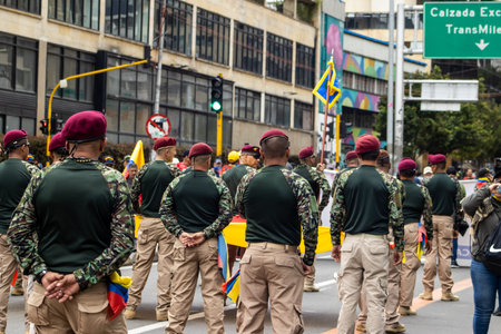 Bogota, Colombia - 18 October 2023. Peaceful protest of the members of the active reserve of the...