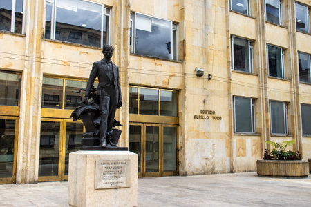 Bogota, Colombia - 19 October 2023. Monument to the former Colombian President Manuel Murillo Toro at the entrance to the headquarters of the Ministry of Information Technologies and Communications.のeditorial素材