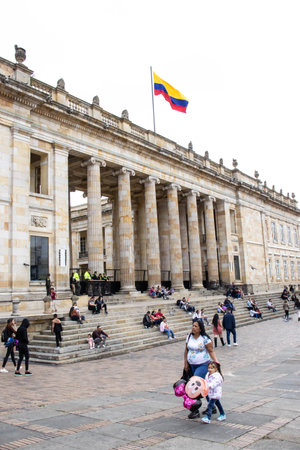 Bogota, Colombia - July 2, 2023. People enjoying a sunday at Bolivar Square in Bogota city centerのeditorial素材