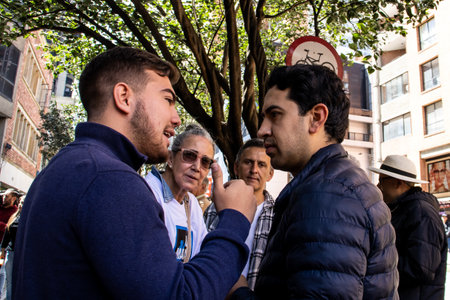 Bogota, Colombia - 14th November 2023. Daniel BriceÃ±o at the Citizen protest in front of the Ministry of Health against the Health Reform proposed by the Government of Gustavo Petro in Bogota.のeditorial素材