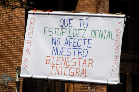 Bogota, Colombia - 14th November 2023. Citizen protest in front of the Ministry of Health against the Health Reform proposed by the Government of Gustavo Petro in Bogota.のeditorial素材