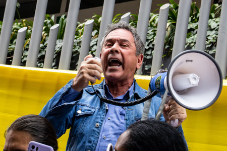 Bogota, Colombia - 14th November 2023. Citizen protest in front of the Ministry of Health against...