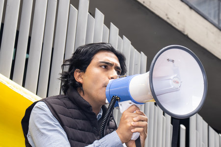 Bogota, Colombia - 14th November 2023. Sergio CÃ¡ceres at the Citizen protest in front of the Ministry of Health against the Health Reform proposed by the Government of Gustavo Petro in Bogota.のeditorial素材