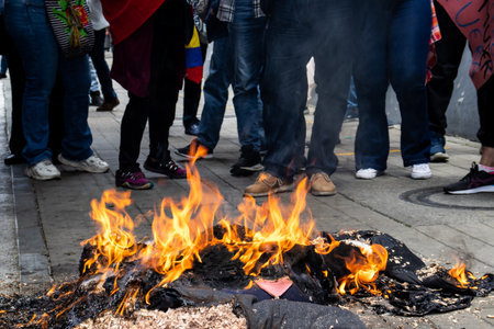 Bogota, Colombia - 14th November 2023. Citizen protest in front of the Ministry of Health against the Health Reform proposed by the Government of Gustavo Petro in Bogota.のeditorial素材