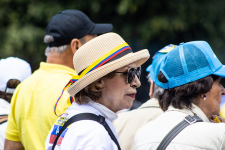 BOGOTA, COLOMBIA - MARCH 6, 2024. March asking for Gustavo Petro impeachment. Peaceful protest march...