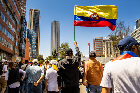 BOGOTA, COLOMBIA - MARCH 6, 2024. March asking for Gustavo Petro impeachment. Peaceful protest march...
