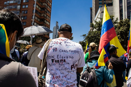 BOGOTA, COLOMBIA - MARCH 6, 2024. March asking for Gustavo Petro impeachment. Peaceful protest march...