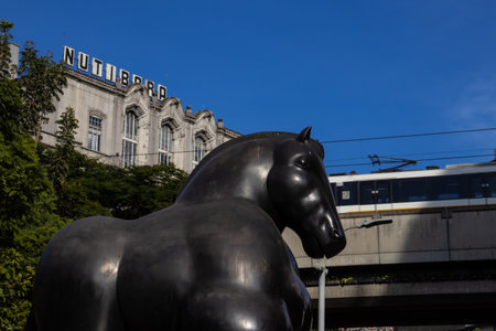 MEDELLIN, COLOMBIA - JANUARY 17, 2024: Horse. Bronze sculptures by the famous Colombian artist Fernando Botero Angulo in the square that bears his name in the center of the city of Medellin.のeditorial素材