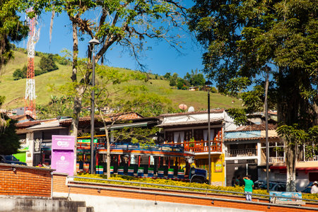 PACORA, COLOMBIA - JANUARY 15, 2024: Central square of the beautiful small town of Pacora in the department of Caldas in Colombiaのeditorial素材