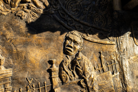 SALAMINA, COLOMBIA - JANUARY 14, 2024: Detail of a beautiful mural by Fernando Toro Ceballos at the...