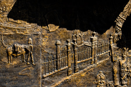 SALAMINA, COLOMBIA - JANUARY 14, 2024: Detail of a beautiful mural by Fernando Toro Ceballos at the heritage town of Salamina located at the Caldas department in Colombia.のeditorial素材