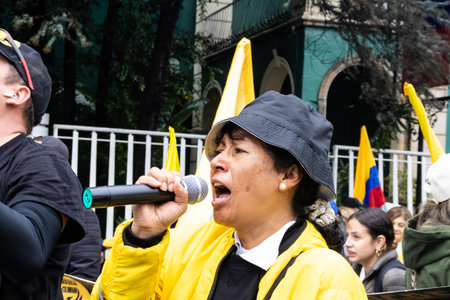 BOGOTA, COLOMBIA - April 21, 2024. March asking for Gustavo Petro impeachment. Peaceful protest...