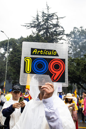 BOGOTA, COLOMBIA - April 21, 2024. March asking for Gustavo Petro impeachment. Peaceful protest...