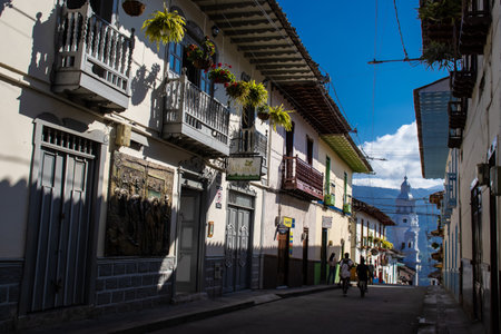 SALAMINA, COLOMBIA - JANUARY 14, 2024: Beautiful streets at the historical downtown of the heritage town of Salamina located at the Caldas department in Colombia.のeditorial素材