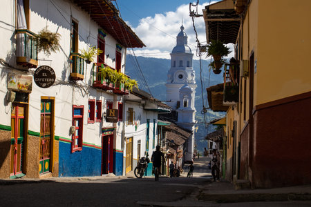 SALAMINA, COLOMBIA - JANUARY 14, 2024: Beautiful streets at the historical downtown of the heritage...