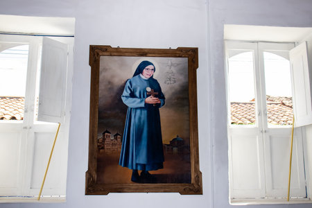 SALAMINA, COLOMBIA - JANUARY 14, 2024: Chapel at the house of prayer and pilgrimage of Mother Berenice at the heritage town of Salamina located in Colombia.のeditorial素材