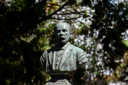 SALAMINA, COLOMBIA - JANUARY 14, 2024: Monument to the President Mariano Ospina at the central square of the beautiful heritage town of Salamina in the department of Caldas in Colombia.のeditorial素材