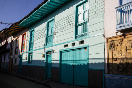 SALAMINA, COLOMBIA - JANUARY 14, 2024: Beautiful streets at the historical downtown of the heritage town of Salamina located at the Caldas department in Colombia.のeditorial素材