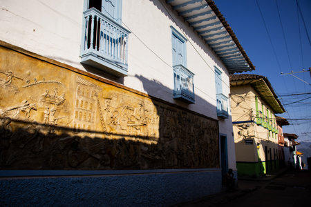 SALAMINA, COLOMBIA - JANUARY 14, 2024: Beautiful streets at the historical downtown of the heritage town of Salamina located at the Caldas department in Colombia.のeditorial素材
