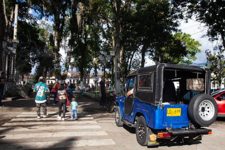 SALAMINA, COLOMBIA - JANUARY 13, 2024: Central square of the heritage town of Salamina located at the Caldas department in Colombia.のeditorial素材