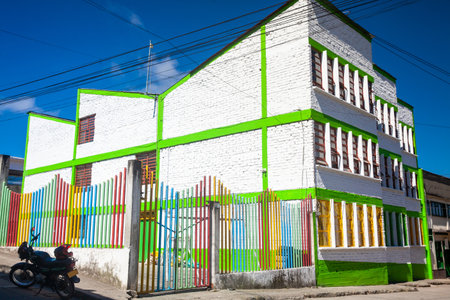 Beautiful streets at the historical downtown of the heritage town of Aguadas located at the Caldas department in Colombia.のeditorial素材