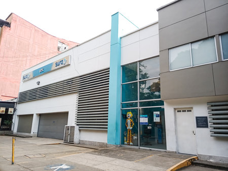 CALI, COLOMBIA - JUNE 02, 2024: Facade of a closed SURA EPS health care center. Closed EPS concept.のeditorial素材