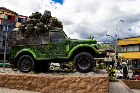 CAJAMARCA, COLOMBIA - JUNE 01, 2024: Memorial to the traditional yipao at the Santander Park on the small town of Cajamarca located at the Tolima department in Colombia.のeditorial素材