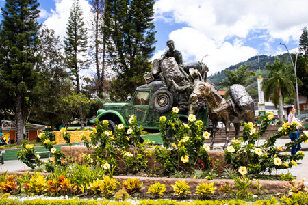 CAJAMARCA, COLOMBIA - JUNE 01, 2024: Memorial to the traditional yipao at the Santander Park on the small town of Cajamarca located at the Tolima department in Colombia.のeditorial素材