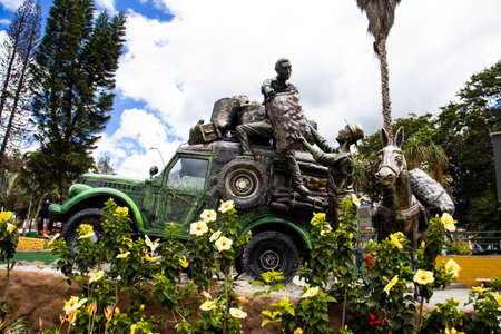 CAJAMARCA, COLOMBIA - JUNE 01, 2024: Memorial to the traditional yipao at the Santander Park on the small town of Cajamarca located at the Tolima department in Colombia.のeditorial素材