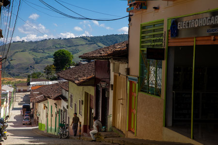 AGUADAS, COLOMBIA - JANUARY 15, 2024: Beautiful streets of the heritage town of Aguadas located at the Caldas department in Colombia.のeditorial素材
