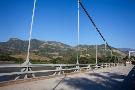 View of the Cauca River from the Cauca Bridge located at La Pintada in the Municipality of Aguadas at the department of Caldas in Colombiaの写真素材