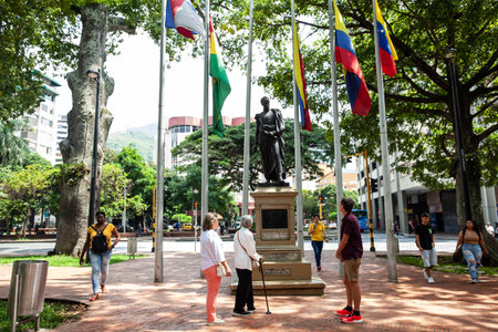 Cali, Colombia - June 17, 2024: Senior tourists at the famous Paseo Bolivar at Cali city center. Senior travel concept.のeditorial素材