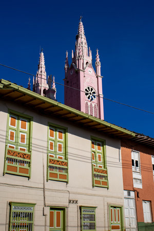 Beautiful streets of the Heritage Town of Jerico located in the Department of Antioquia in Colombia.の写真素材