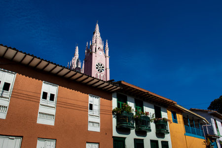 Beautiful streets of the Heritage Town of Jerico located in the Department of Antioquia in Colombia.の写真素材