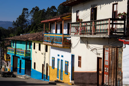 Beautiful streets of the Heritage Town of Jerico located in the Department of Antioquia in Colombia.の写真素材