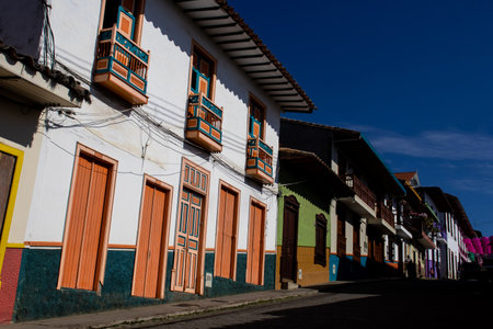 Beautiful streets of the Heritage Town of Jerico located in the Department of Antioquia in Colombia.の写真素材