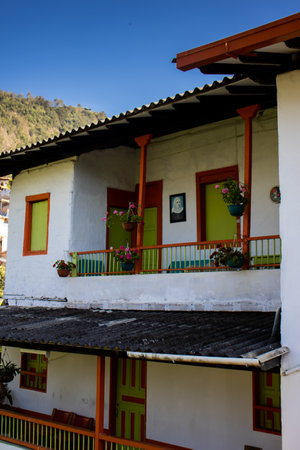 Beautiful streets of the Heritage Town of Jerico located in the Department of Antioquia in Colombia.の写真素材