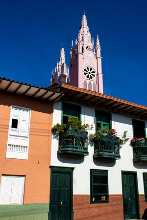 Beautiful streets of the Heritage Town of Jerico located in the Department of Antioquia in Colombia.の写真素材