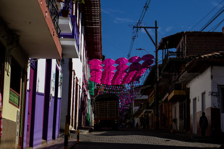 Beautiful streets of the Heritage Town of Jerico located in the Department of Antioquia in Colombia.の写真素材