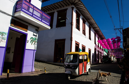 Beautiful streets of the Heritage Town of Jerico located in the Department of Antioquia in Colombia.の写真素材