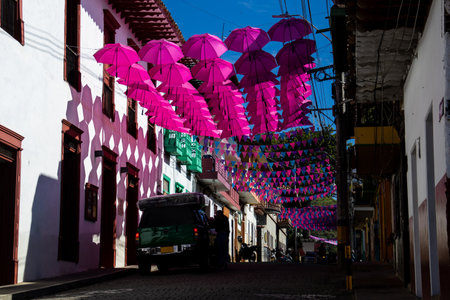 Beautiful streets of the Heritage Town of Jerico located in the Department of Antioquia in Colombia.の写真素材