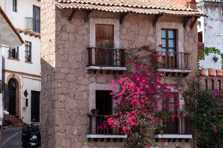 Beautiful colonial streets of the Magical Town of Taxco de Alarcon located in the Mexican state of Guerrero.の写真素材