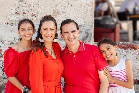 Young family of four traveling together. Family love concept. Travel concept. Cartagena de Indias.の写真素材