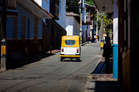 Motor-tricycle at the beautiful streets of the Heritage Town of Jerico located in the Department of...