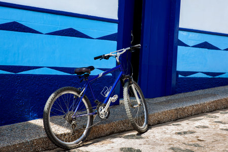 Bicycle at the beautiful streets of the colonial town of Concepcion in Antioquia, Colombia.の写真素材