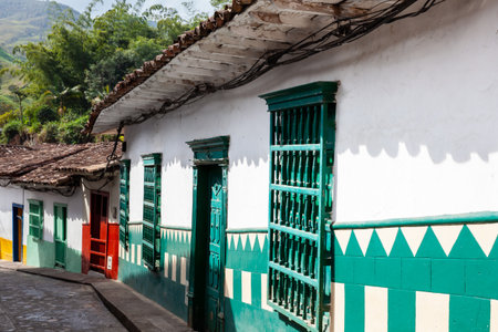 Beautiful streets and mountains of the colonial town of Concepcion in Antioquia, Colombia.の写真素材